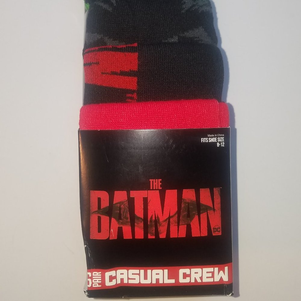 the batman mens casual crew socks 6 pack new with tags fits shoe size 8 -12
